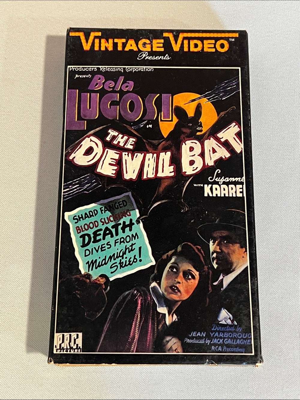 Vintage Video "The Devil Bat" VHS-Style Movie Cover - Black & Purple